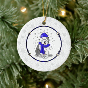 Winter Blue Old English Sheepdog Dog (Grau 1) Nied Keramik Ornament