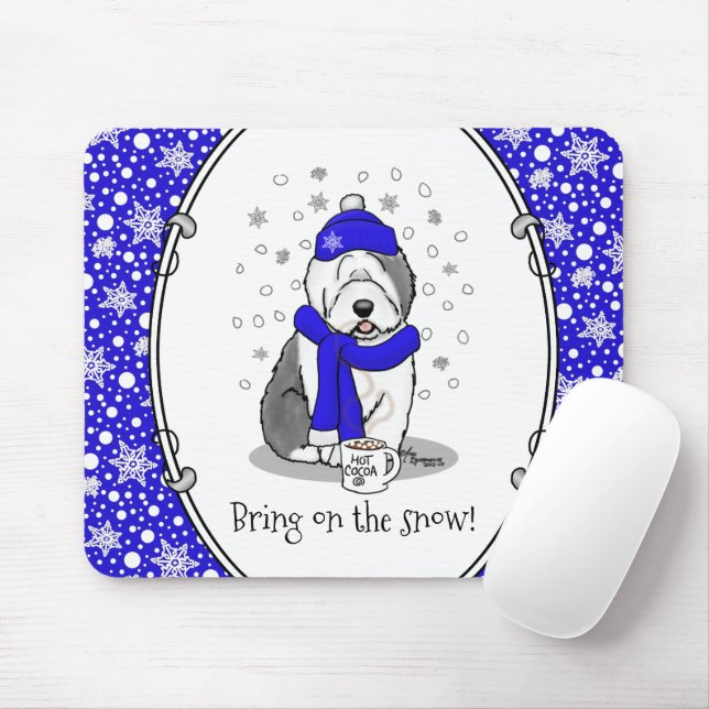 Winter Blue Old English Sheepdog Dog (Grau 1) Nied Mousepad (Mit Mouse)
