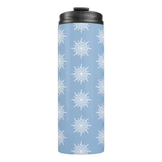Winter Blue Ornamental G-Clef Snowflake Muster Thermosbecher (Vorderseite)