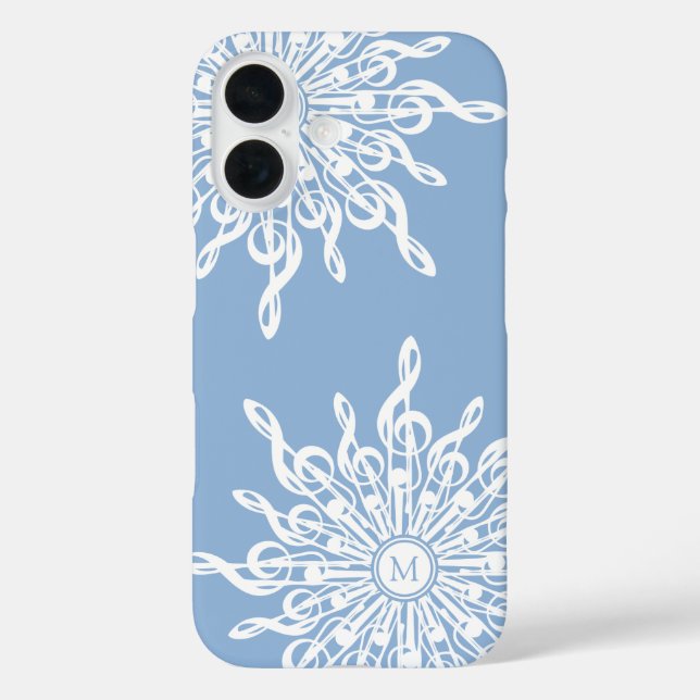 Winter Blue Ornamental Monogram G-Clef Snowflake Case-Mate iPhone Hülle (Rückseite)