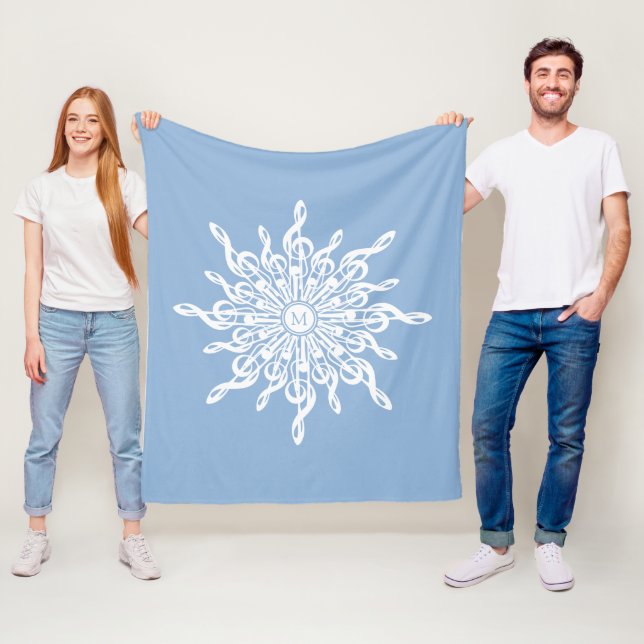 Winter Blue Ornamental Monogram G-Clef Snowflake Fleecedecke (Beispiel)