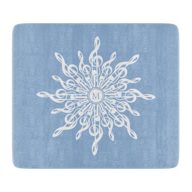 Winter Blue Ornamental Monogram G-Clef Snowflake Schneidebrett (Vorderseite)