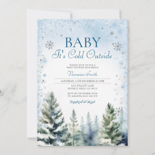 Winter Blue Pine Tree Baby Showflakes Einladung