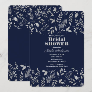 Winter Blue Silver Blätter Botanische Brautparty Einladung