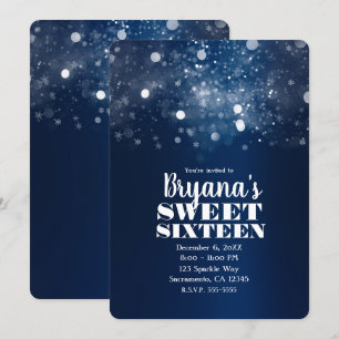 Winter Blue Silver funkelnde Lights Sweet 16 Party Einladung