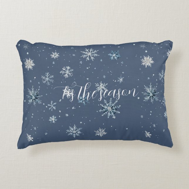 Winter Blue Silver Snowflakes Christmas Dekokissen (Vorderseite)