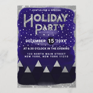 Winter Blue Silver Snowy Mountains Feiertag Einladung