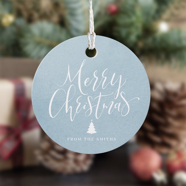 Winter Blue Simple Calligraphy Frohe Weihnachten Geschenkanhänger (Winter Blue Simple Calligraphy Merry Christmas Favor Tags)