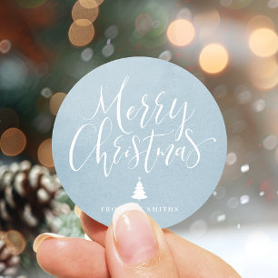 Winter Blue Simple Calligraphy Frohe Weihnachten Runder Aufkleber