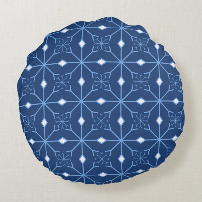 Winter Blue Snow and Ice Round Pillow Rundes Kissen (Rückseite)