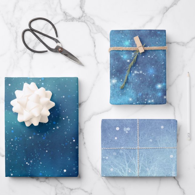 Winter blue Snow Glitzer Sky Weihnachtsfest Geschenkpapier Set (Vorderseite)