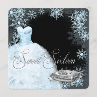 Winter Blue Snowflake 16 . Geburtstag Party Einladung