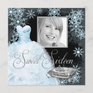 Winter Blue Snowflake Foto 16 . Geburtstag Party Einladung