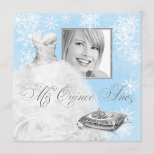 Winter Blue Snowflake Foto Quinceanera Einladung
