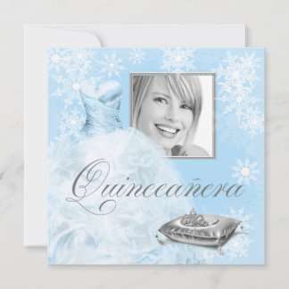 Winter Blue Snowflake Foto Quinceanera Einladung