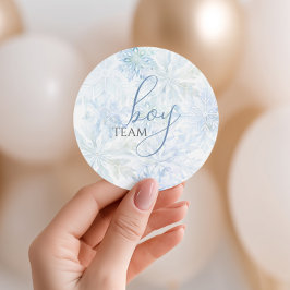 Winter Blue Snowflake Gender Reveal Team Boy Runder Aufkleber