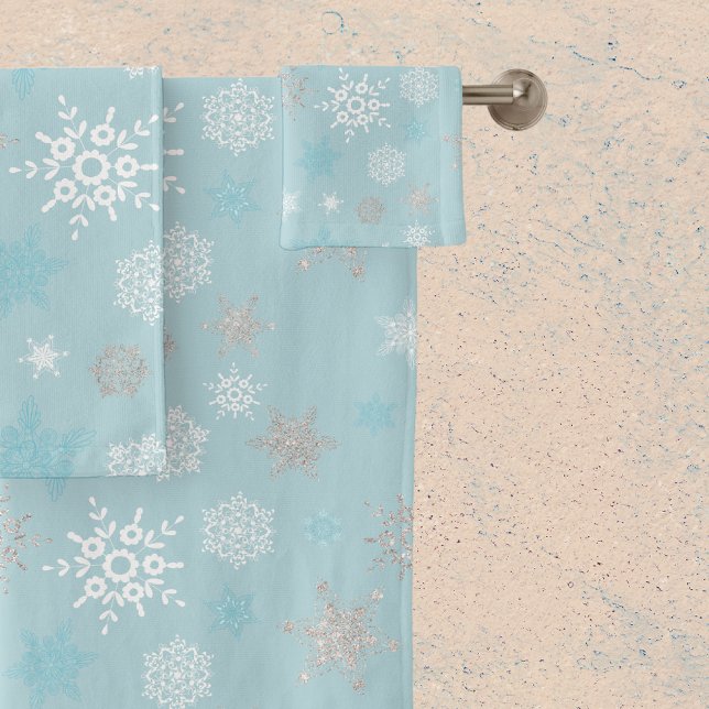 Winter Blue Snowflake Muster Badhandtuch Set (Von Creator hochgeladen)