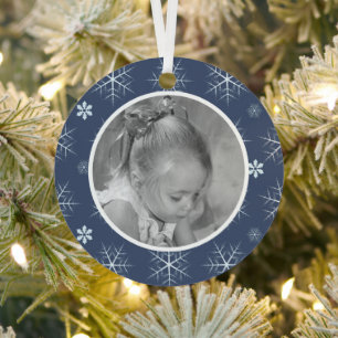 Winter Blue Snowflake Niedliches Foto Personalisie Ornament Aus Metall