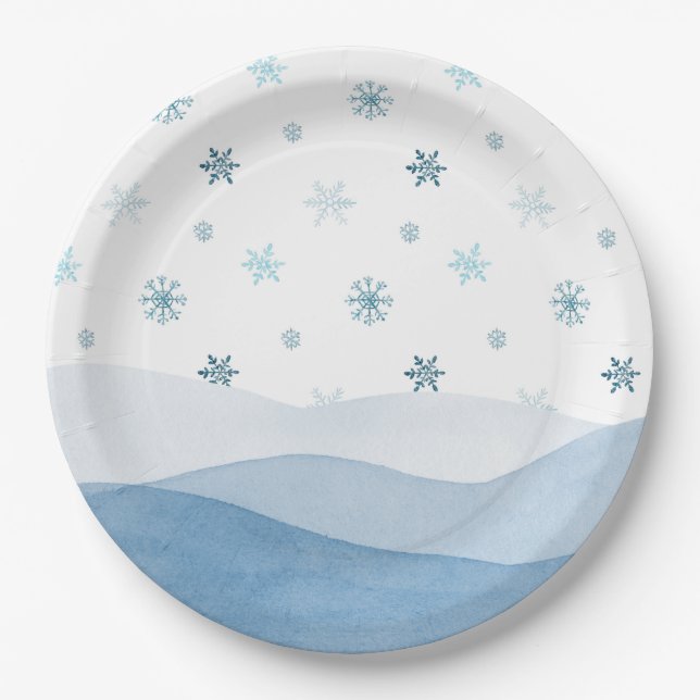 Winter Blue Snowflake Paper Plate Pappteller (Vorderseite)