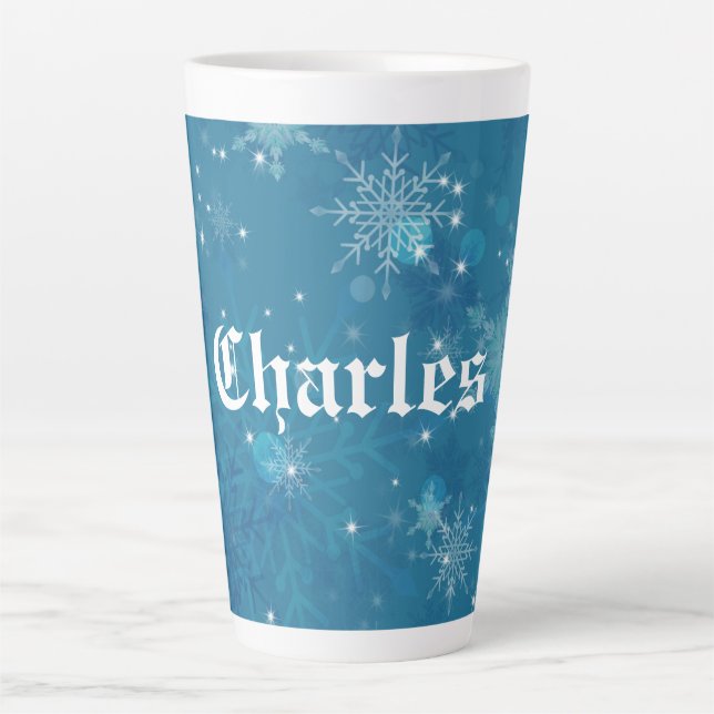 Winter Blue Snowflakes Personalisiert Milchtasse (Vorderseite)