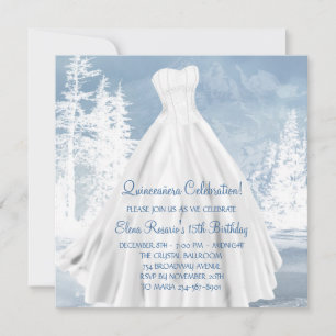 Winter Blue Snowflakes Quinceanera Einladungen
