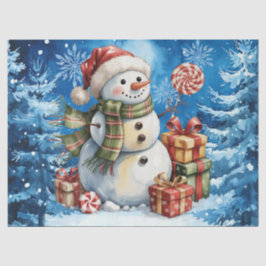 Winter Blue Snowman & Christmas Presents Seidenpapier