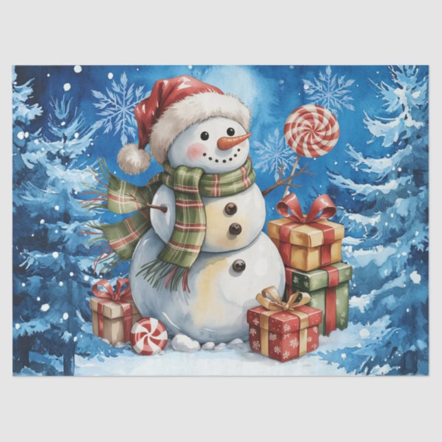 Winter Blue Snowman & Christmas Presents Seidenpapier (Vorderseite)