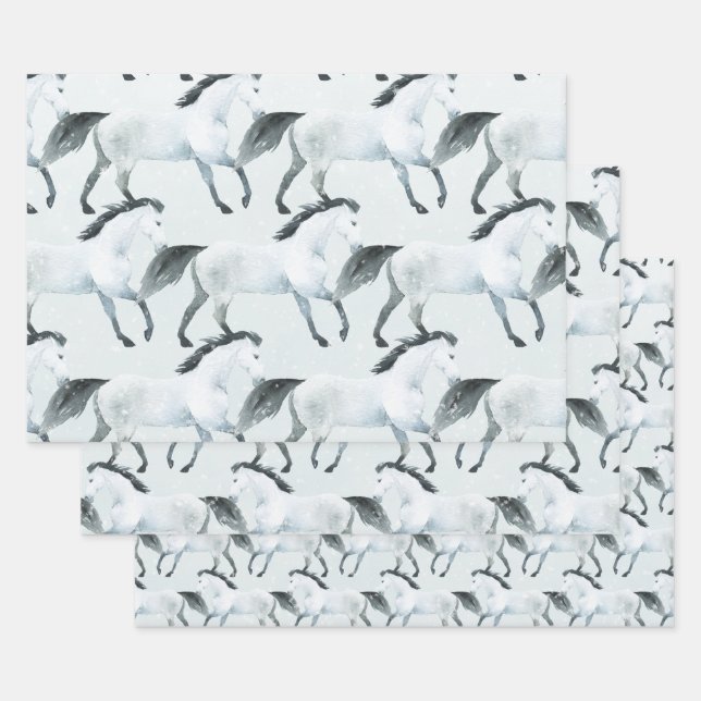 Winter Blue Snowy White Horse Geschenkpapier Set (Set)