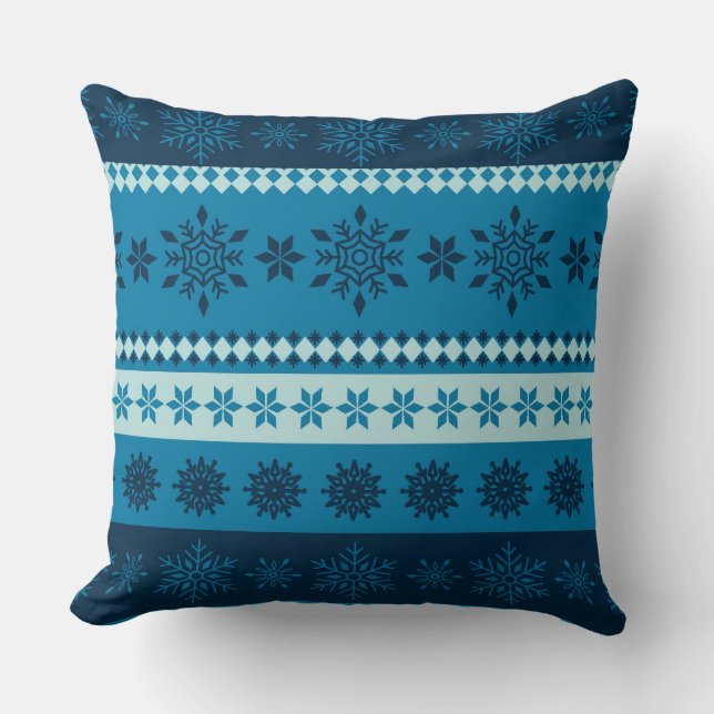 Winter Blue Stripe Snowflake Weihnachten Kissen (Vorderseite)
