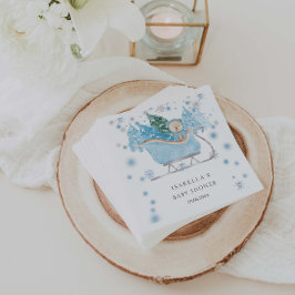 Winter Blue Teddy Bear Sleigh Boy Baby Dusche Serviette