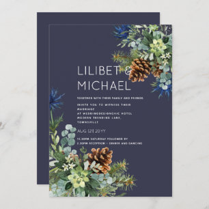 Winter Blue Thistle Eucalyptus Wedding Wonderland Einladung