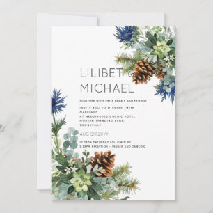 Winter Blue Thistle Eucalyptus Wedding Wonderland Einladung