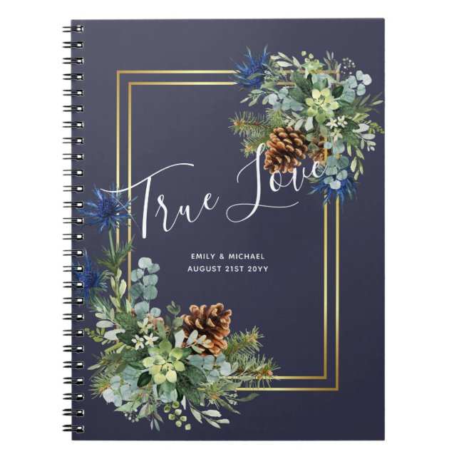 Winter Blue Thistle Eucalyptus Wedding Wonderland Notizblock (Vorderseite)