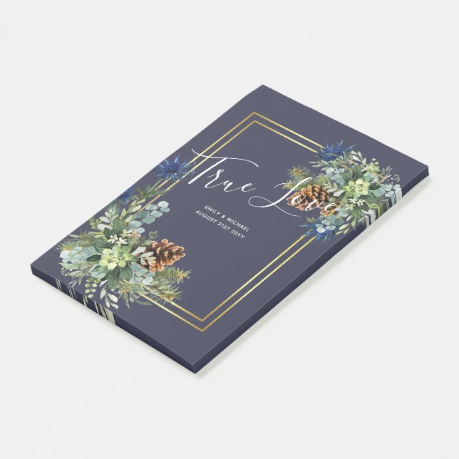 Winter Blue Thistle Eucalyptus Wedding Wonderland Post-it Klebezettel (angewinkelt)