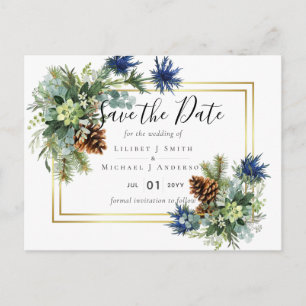 Winter Blue Thistle Eucalyptus Wedding Wonderland Postkarte