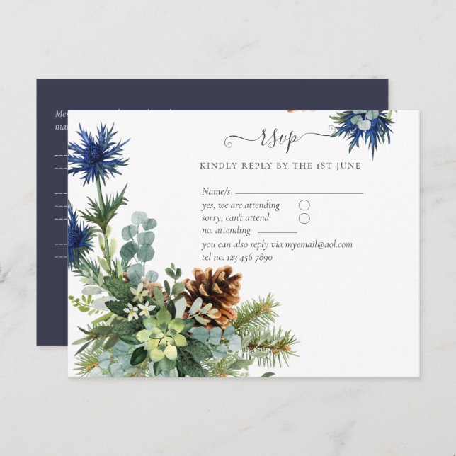 Winter Blue Thistle Eucalyptus Wedding Wonderland Postkarte (Vorne/Hinten)