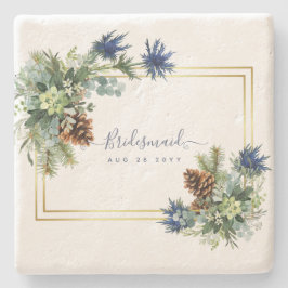 Winter Blue Thistle Eucalyptus Wedding Wonderland Steinuntersetzer