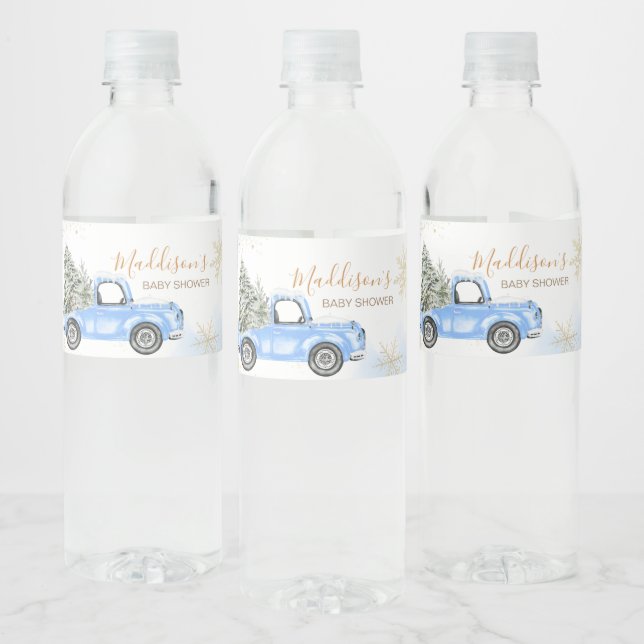 Winter Blue Truck Baby Dusche Wasserflaschenetikett (Flaschen)
