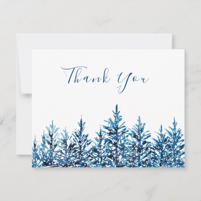 Winter Blue Watercolor Pine Trees Dankeskarte (Vorderseite)