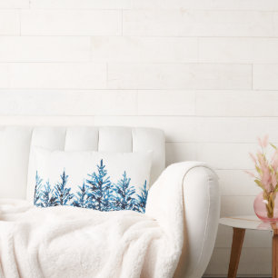 Winter Blue Watercolor Pine Trees Lendenkissen