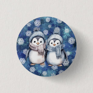 Winter Blue Watercolor Pinguine Scarves Hats Button