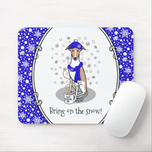 Winter Blue Whippet Snow Scarf - Fawn & white Nied Mousepad
