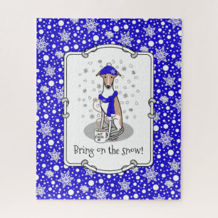 Winter Blue Whippet Snow Scarf - Fawn & white Nied Puzzle