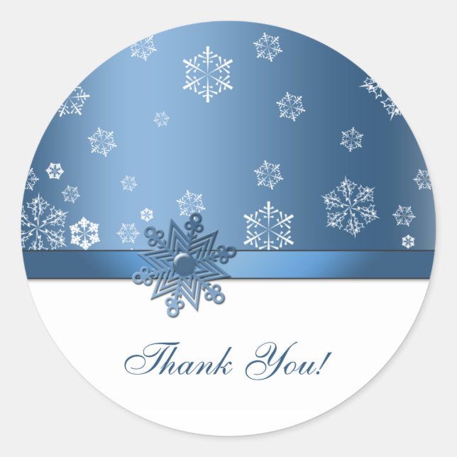 Winter Blue & White Snowflake Danke Stickers (Vorderseite)