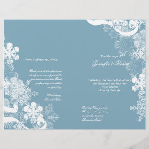 Winter Blue White Snowflake Wedding Programm