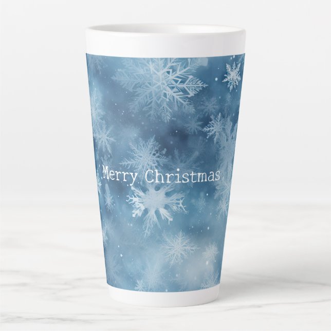 Winter Blue White Snowflakes Weihnachten Milchtasse (Vorderseite)