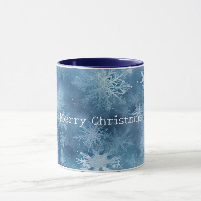 Winter Blue White Snowflakes Weihnachten Tasse (Zentrum)