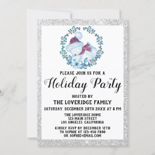 Winter Blue Wreath Weihnachtsfeier Silver Einladung