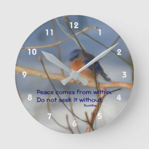 Winter Bluebird Buddha Peace Inspiration  Runde Wanduhr