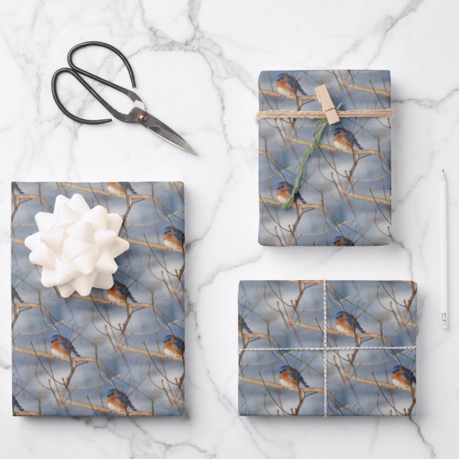 Winter Bluebird Nattern Pattern Geschenkpapier Set (Vorderseite)